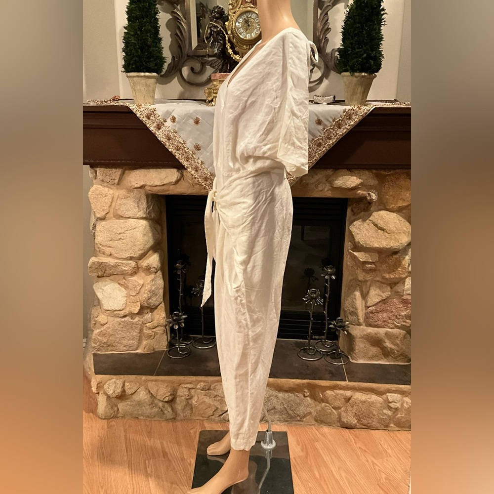Free People Shining Sun Tie Front Off White / Ivory jumpsuit M - Picture 6 of 13